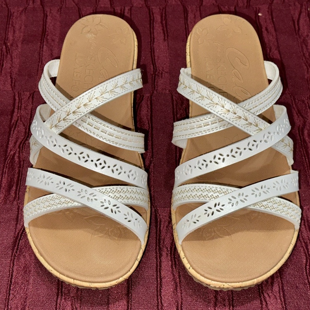 Skechers White and Tan Strappy Sandals